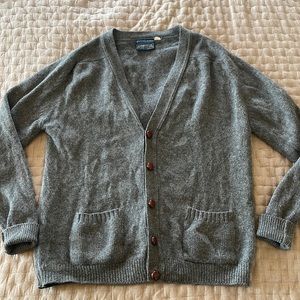 Vintage Mens Lands End Wool Gray Cardigan Sweater Large